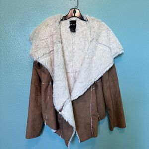 B Hip Women’s Faux Fur Suede Jacket Brown Boho Hippie Soft Size XL
